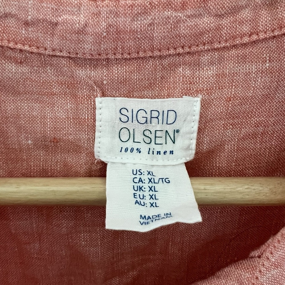 Sigrid Olsen Linen Tunic Women's L Collared Popover Top Button Roll Tab Peach - Picture 4 of 11
